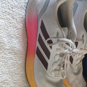 Adidas White and Pink Athletic Shoes with Gradient Sole